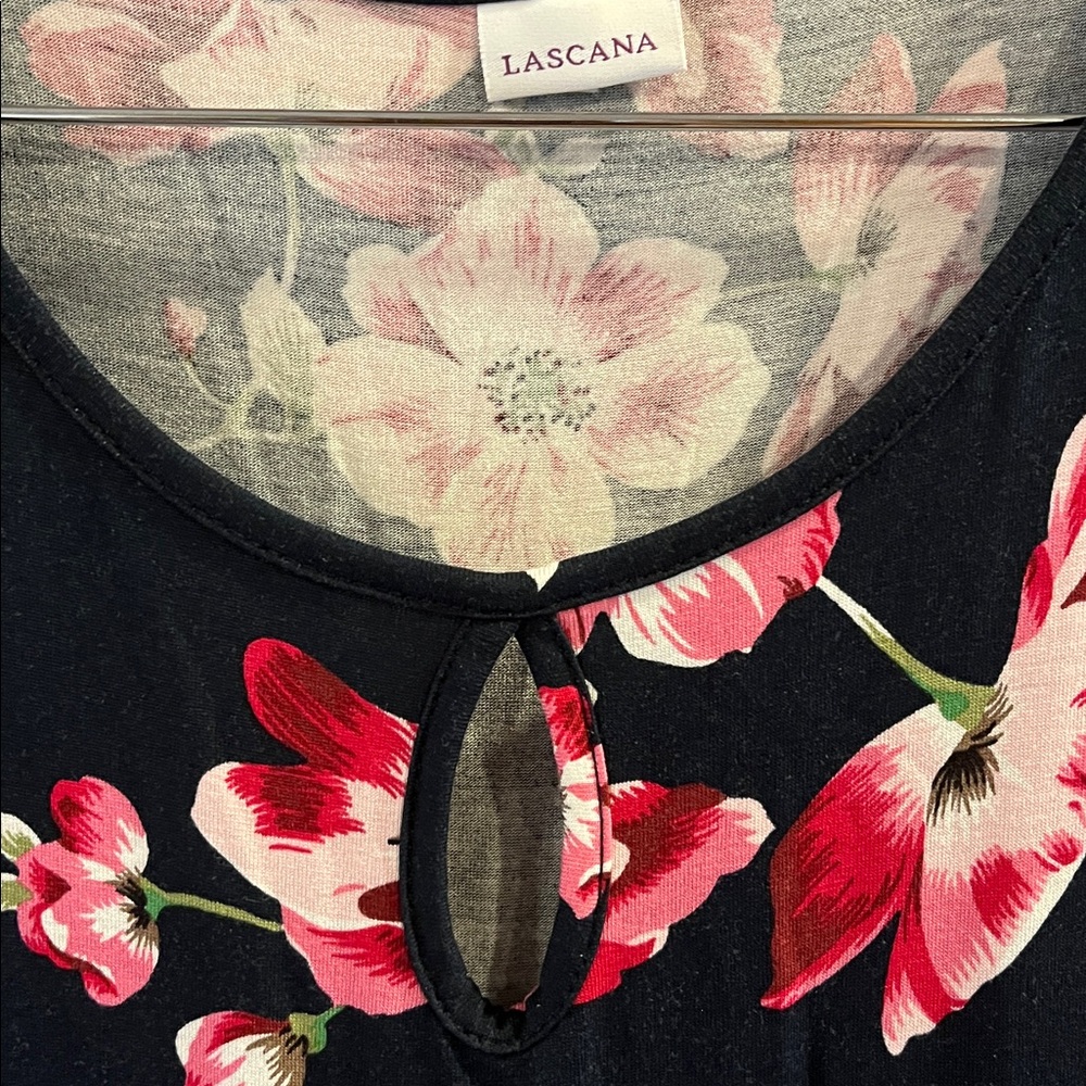 Lascana Sleeveless Keyhole Dress in Floral Navy/Pink Knee-Length (size 10) - Picture 2 of 5